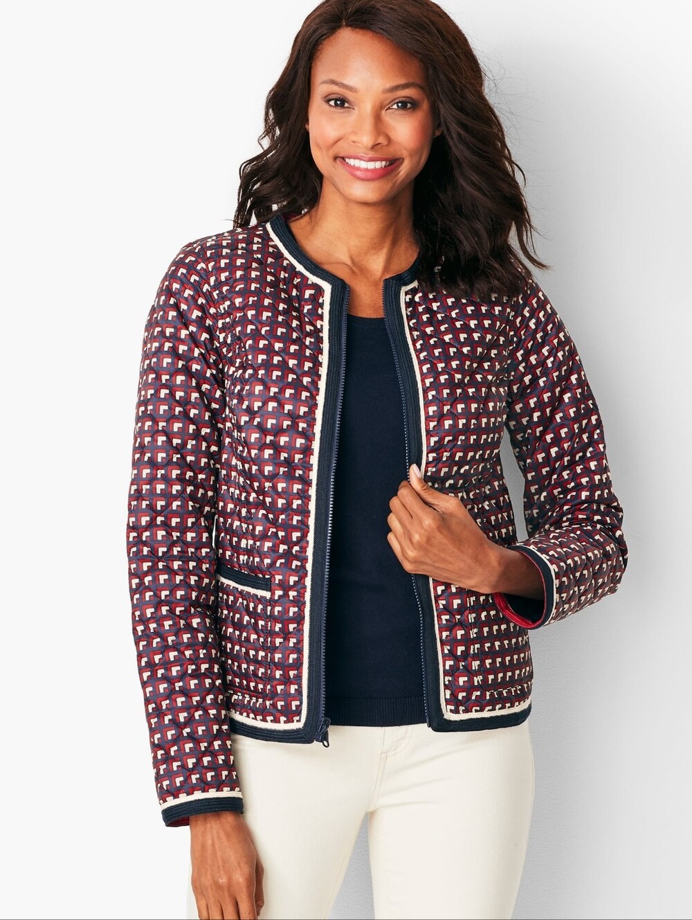 Talbots Navy and Burgundy Patterned Quilted Reverisble Jacket